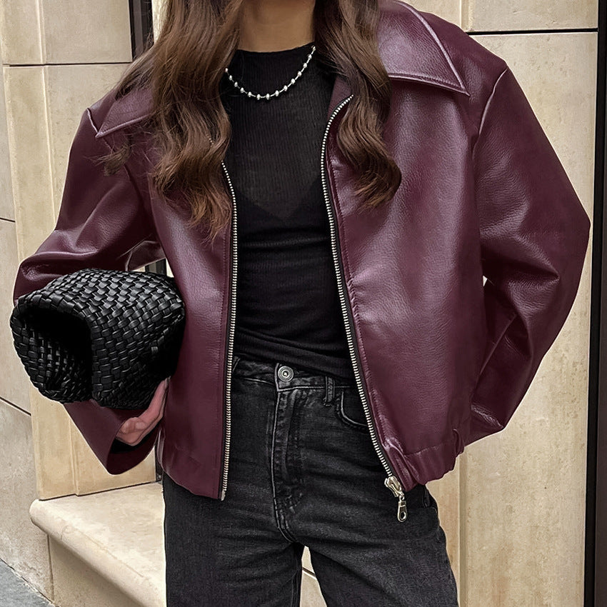 Womens Loose Fit Leather Jacket