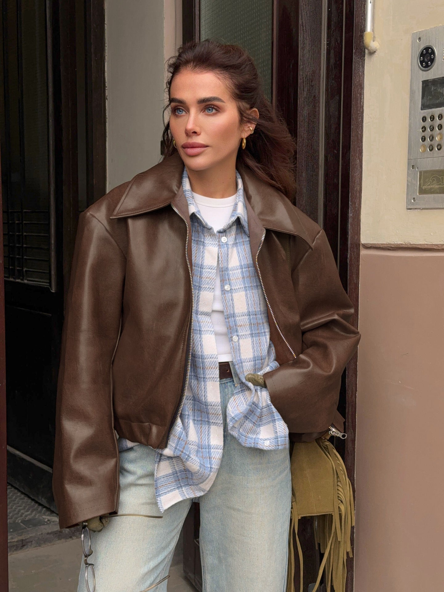 Womens Loose Fit Leather Jacket
