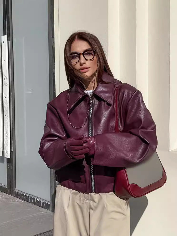 Womens Loose Fit Leather Jacket