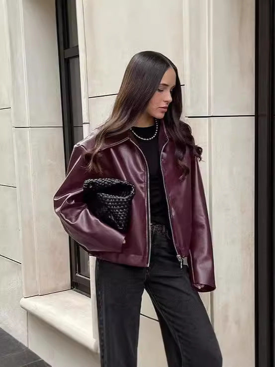Womens Loose Fit Leather Jacket