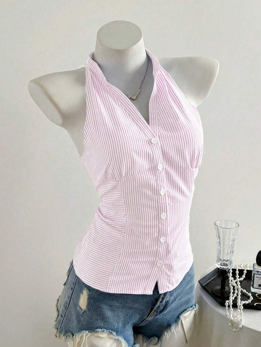 Blusa de Rayas Estilo Francés con Cintura Entallada