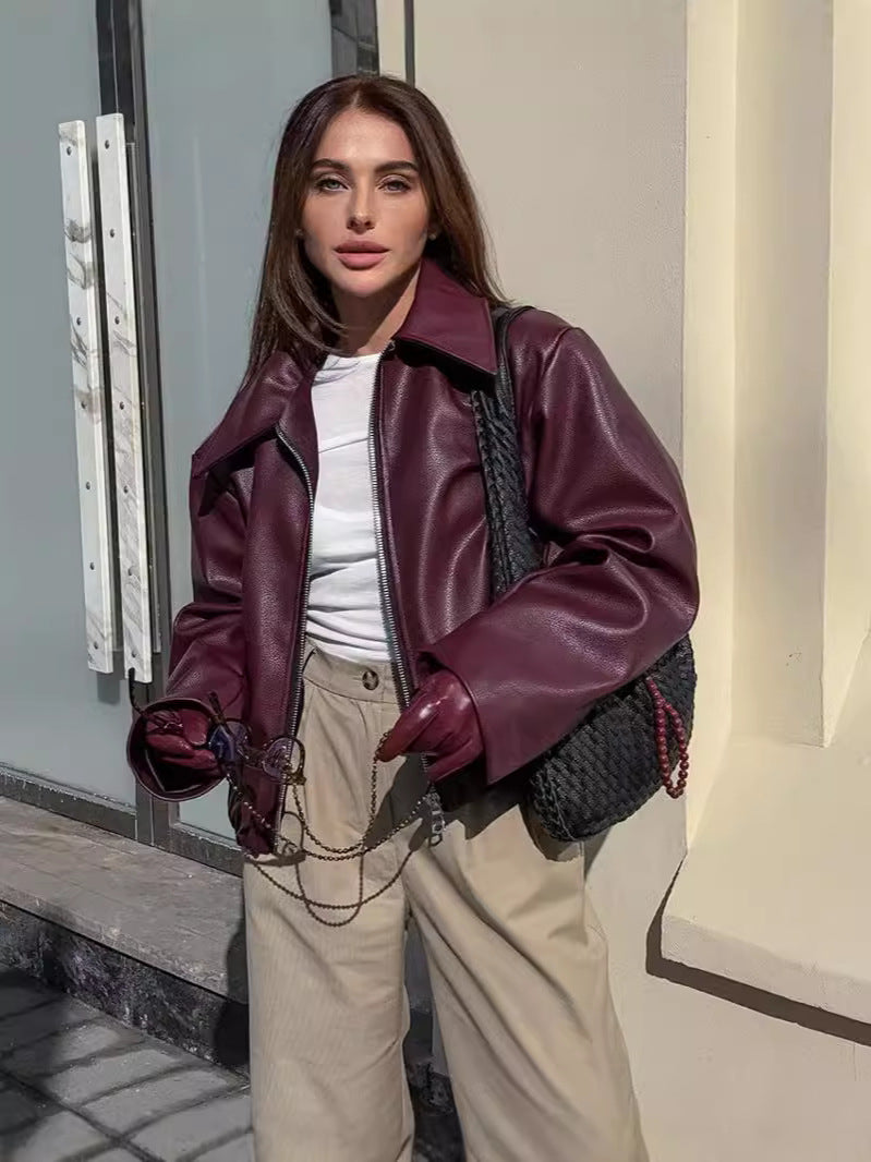 Womens Loose Fit Leather Jacket