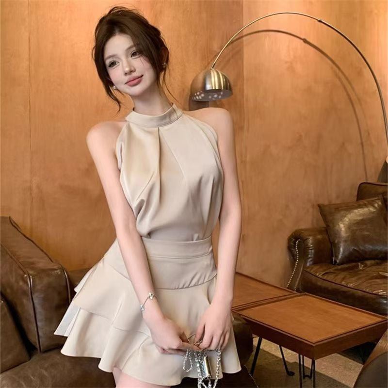Vestido de Dos Piezas para Mujer con Cuello Halter y Volantes