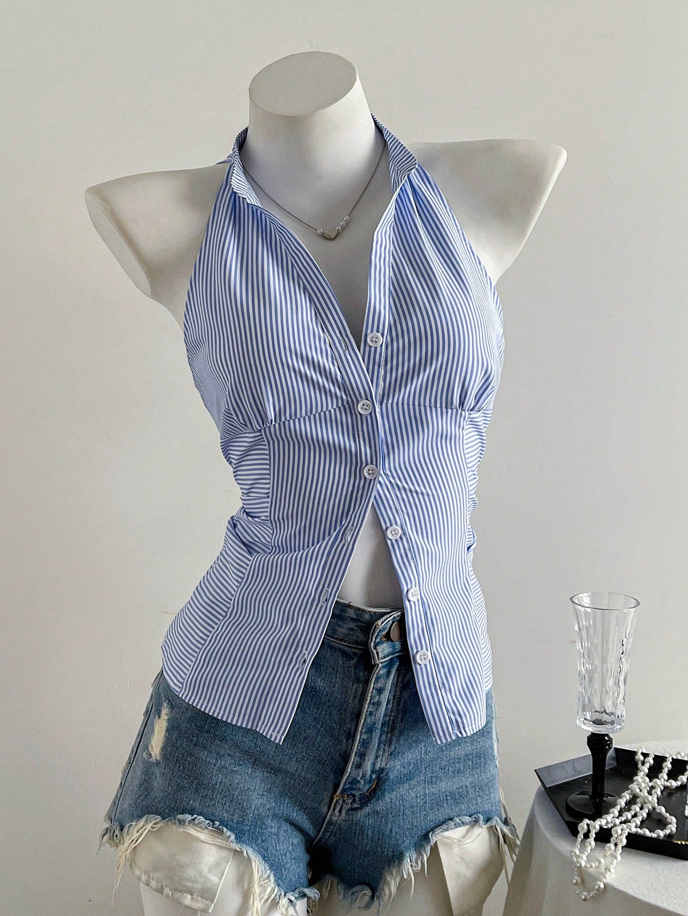Blusa de Rayas Estilo Francés con Cintura Entallada