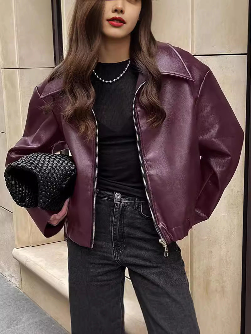Womens Loose Fit Leather Jacket