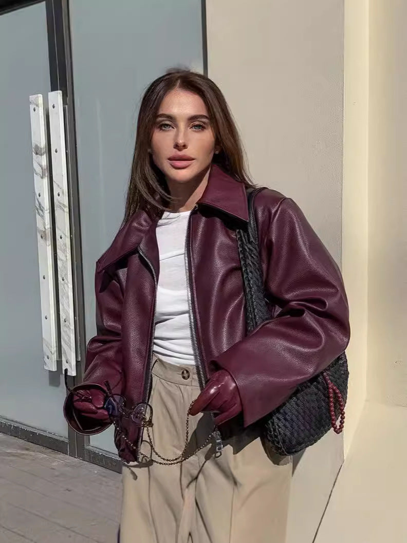 Womens Loose Fit Leather Jacket