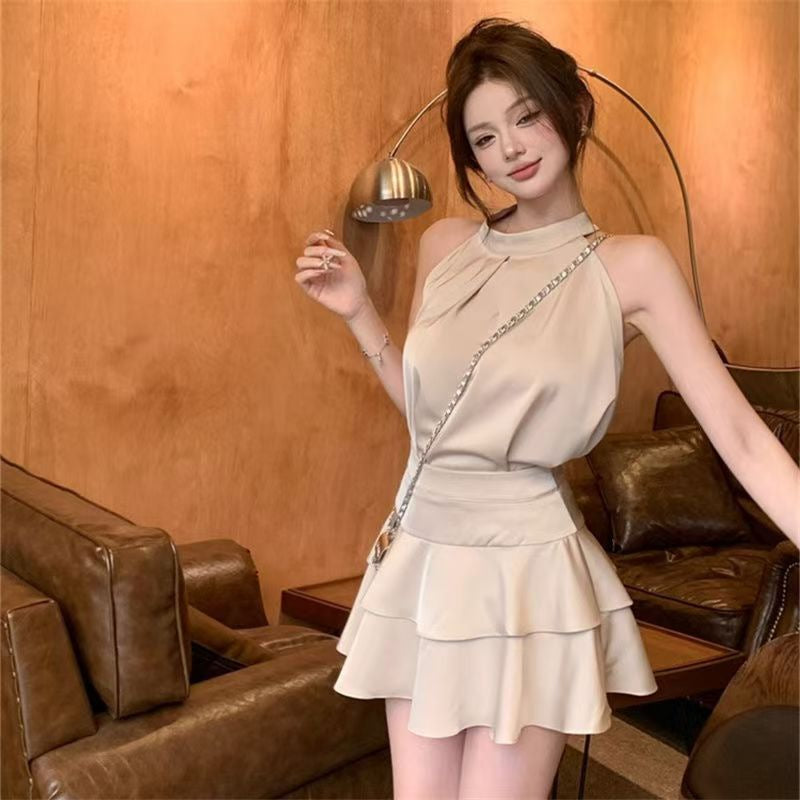 Vestido de Dos Piezas para Mujer con Cuello Halter y Volantes