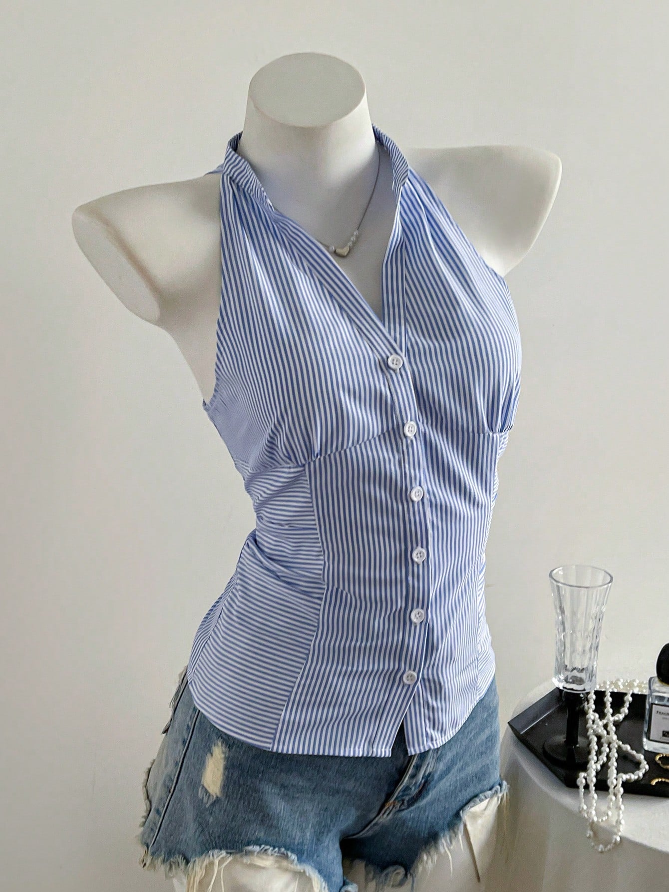 Blusa de Rayas Estilo Francés con Cintura Entallada