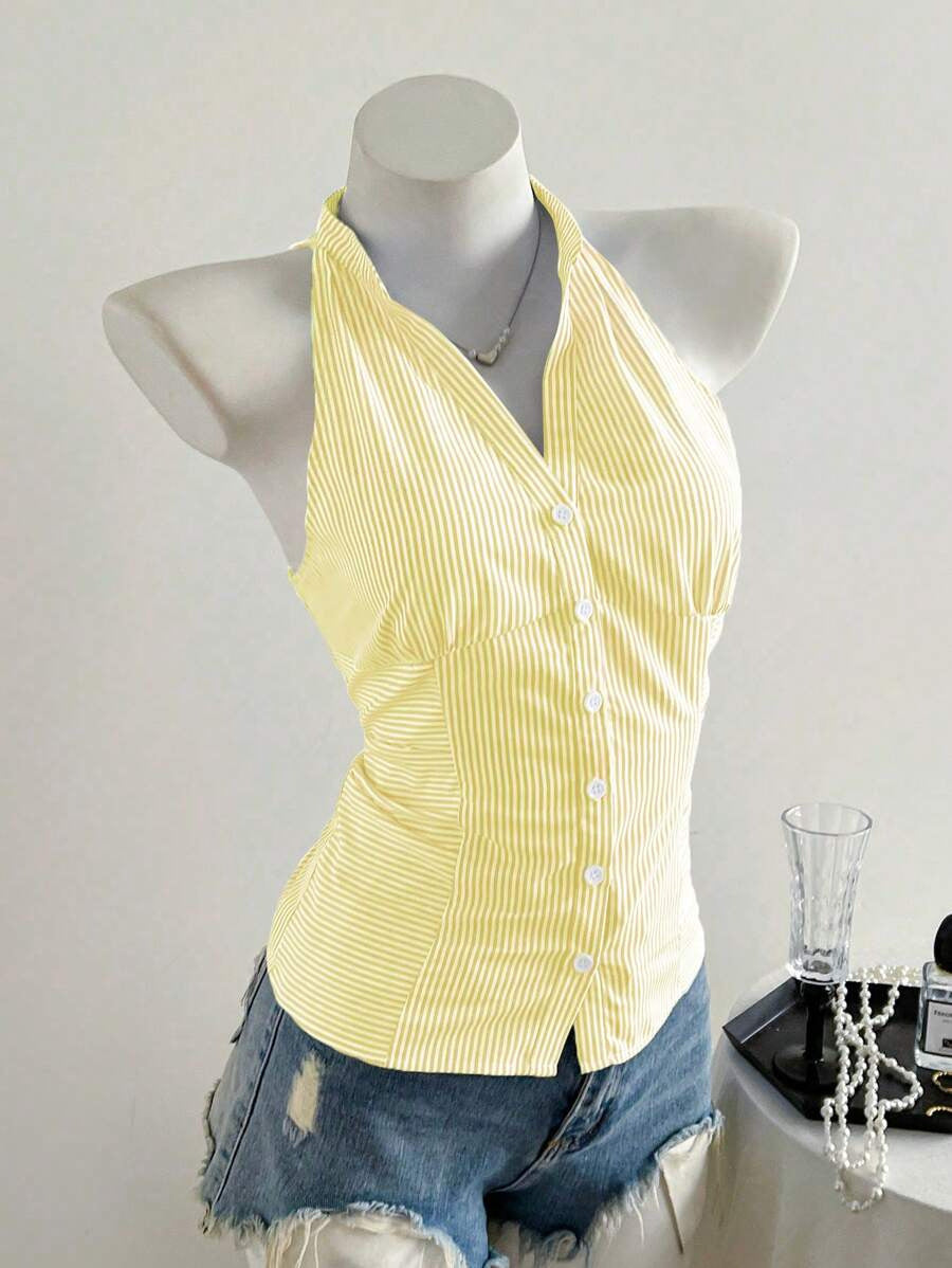 Blusa de Rayas Estilo Francés con Cintura Entallada